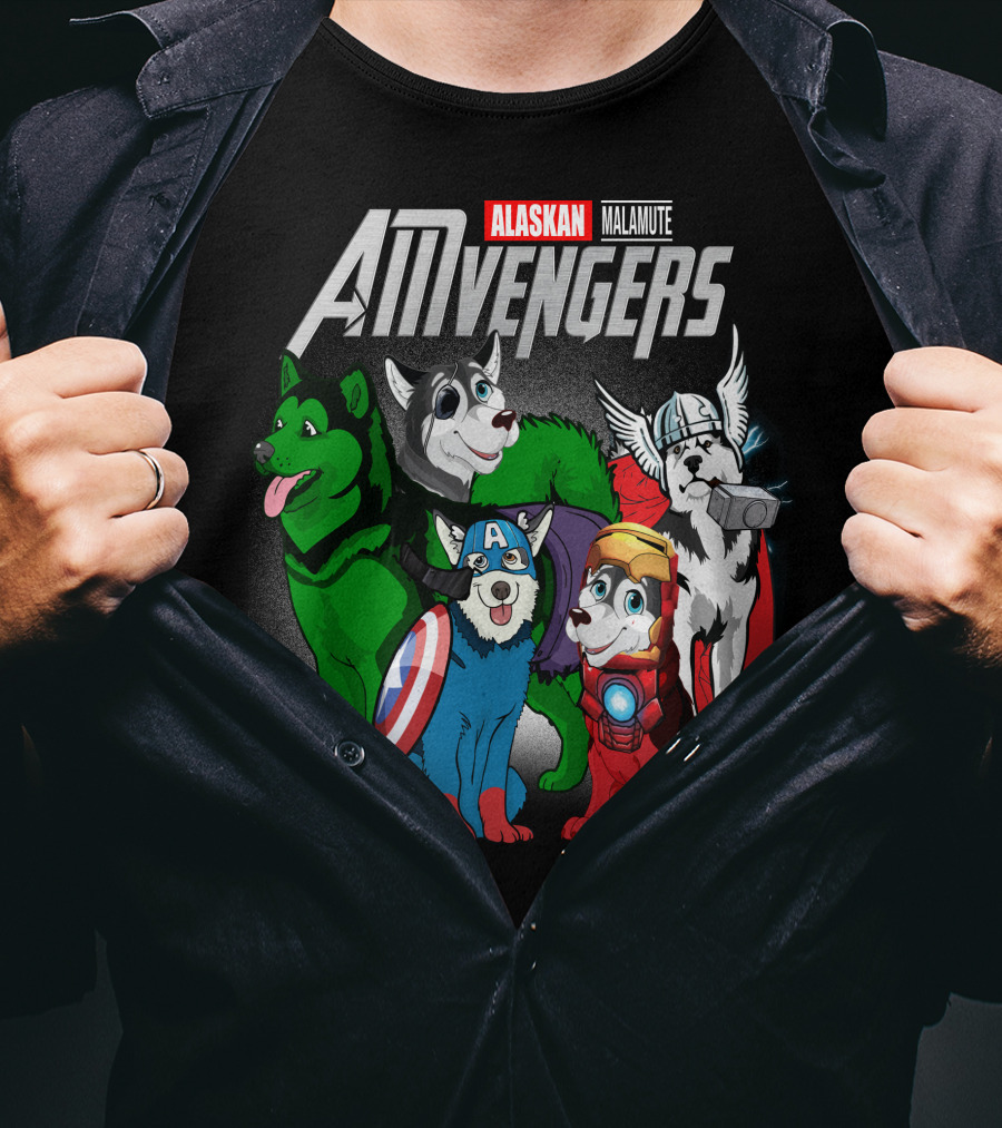 Alaskan Malamute AMvengers Superhero Dogs Assemble T-Shirt