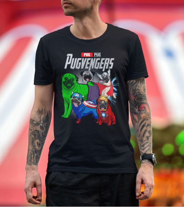 Premium T-Shirt: Pug Pugvengers Superhero Dogs Comic T-Shirt Pug Pugvengers Superhero Dogs Comic T-Shirt