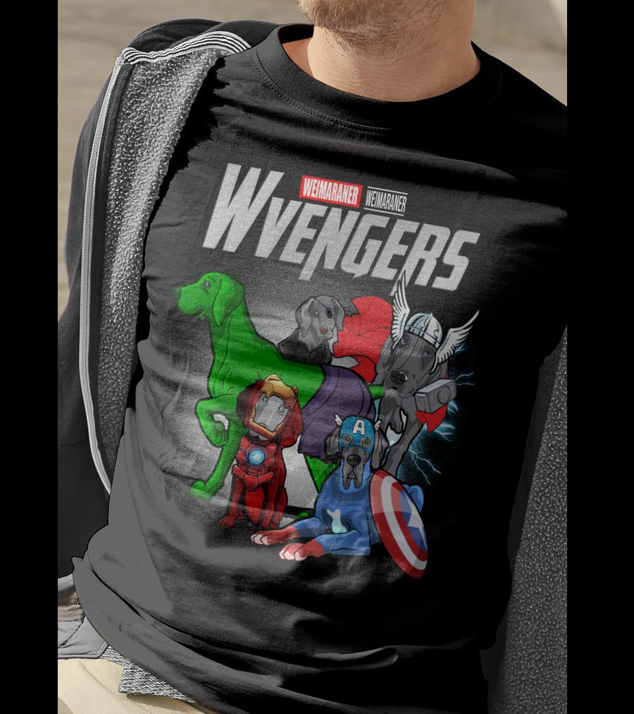 Weimaraner Wvengers Superhero Dog Group With Comic Elements T-Shirt