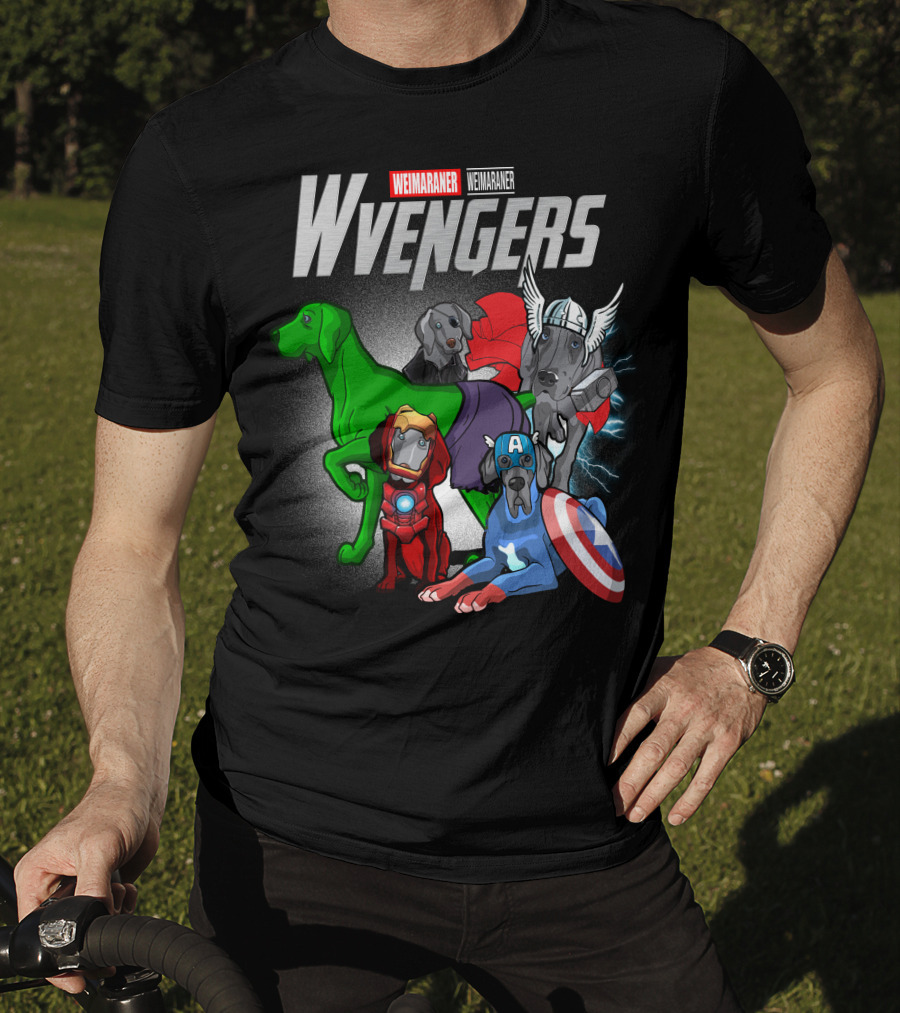 Weimaraner Wvengers Superhero Dog Group With Comic Elements T-Shirt
