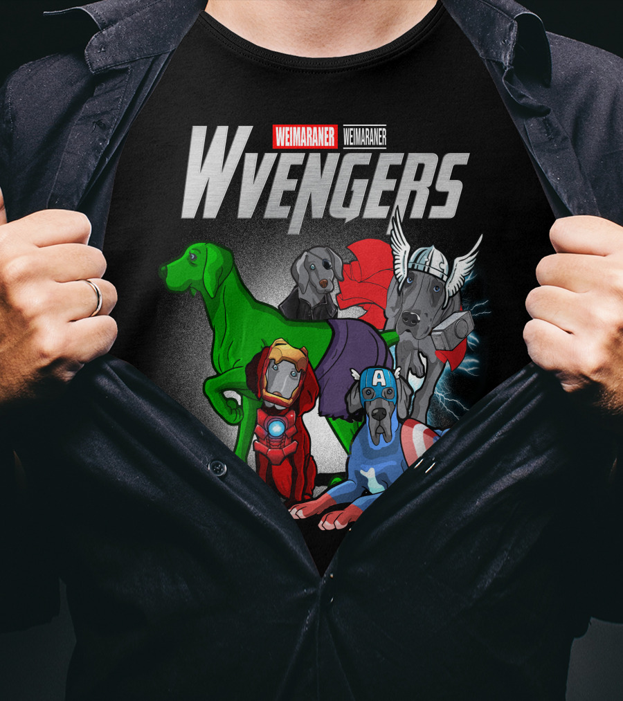 Weimaraner Wvengers Superhero Dog Group With Comic Elements T-Shirt