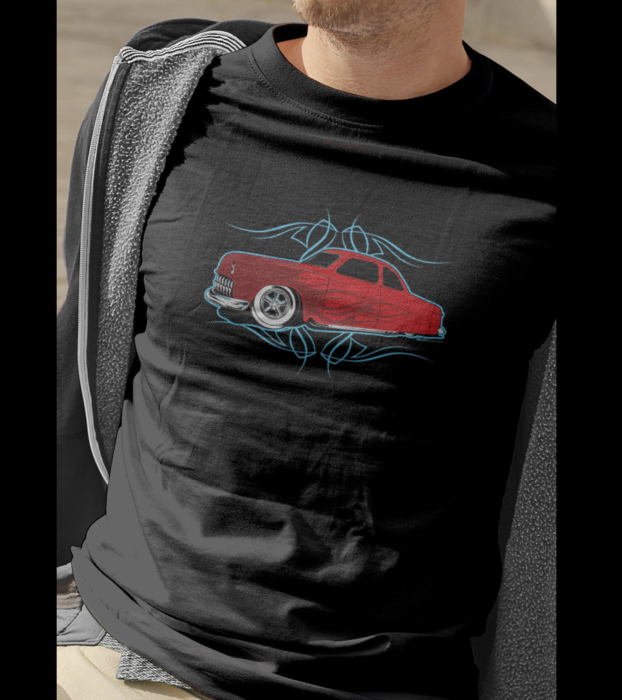 50 Kustom Red Classic Car With Blue Tribal Accents T-Shirt
