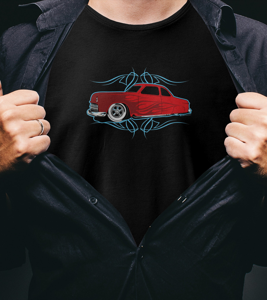 50 Kustom Red Classic Car With Blue Tribal Accents T-Shirt