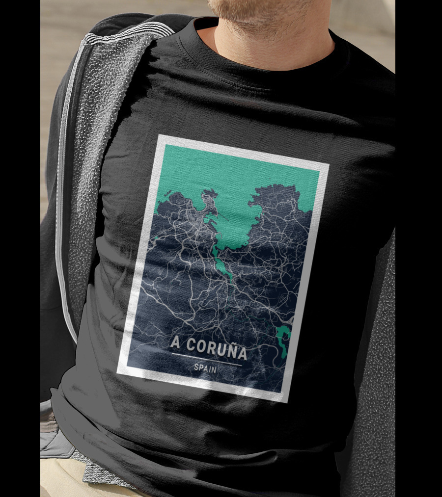 A Coruña Spain Blue Dark City Map Urban Streets And Landmarks T-Shirt