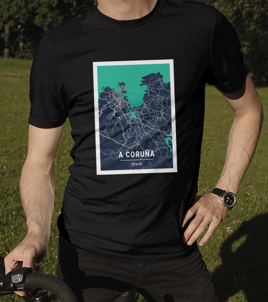 A Coruña Spain Blue Dark City Map Urban Streets And Landmarks T-Shirt