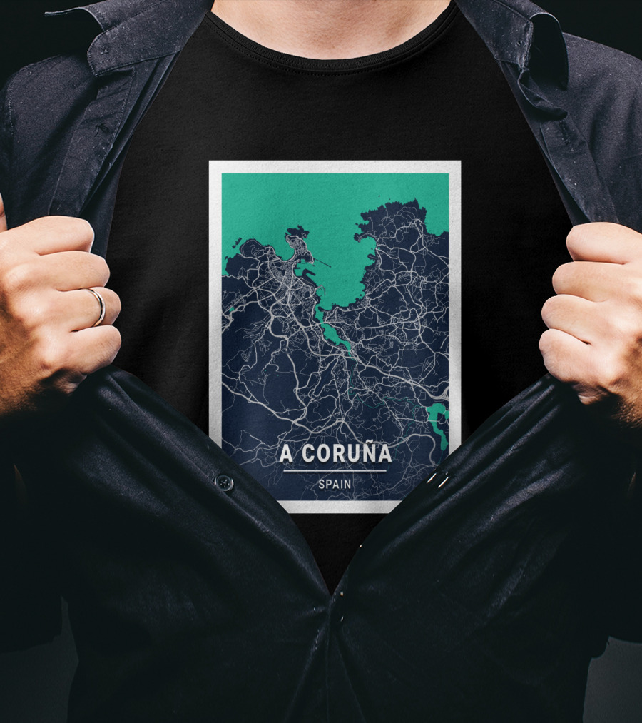 A Coruña Spain Blue Dark City Map Urban Streets And Landmarks T-Shirt