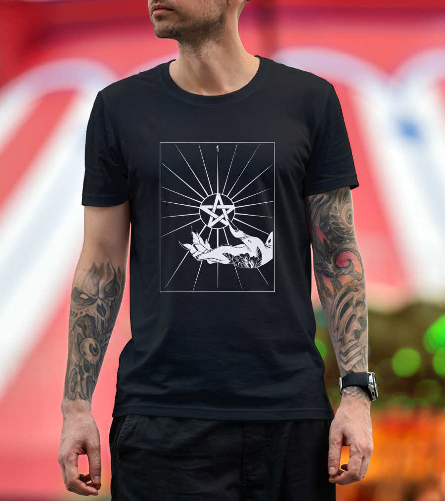 Ace Of Pentacles 1 Tarot Hand Symbol Vector Lines T-Shirt