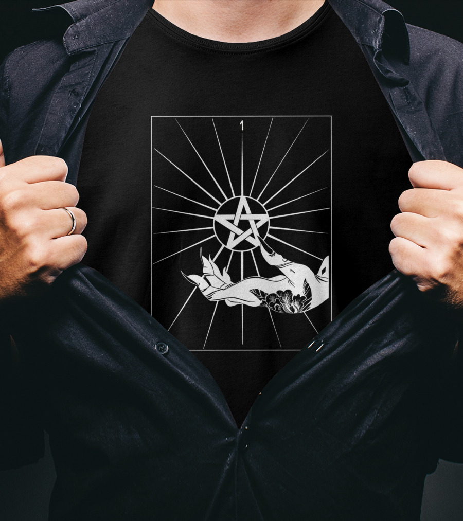 Ace Of Pentacles 1 Tarot Hand Symbol Vector Lines T-Shirt