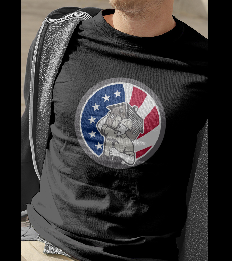 American Building Contractor USA Flag Home Construction Worker T-Shirt