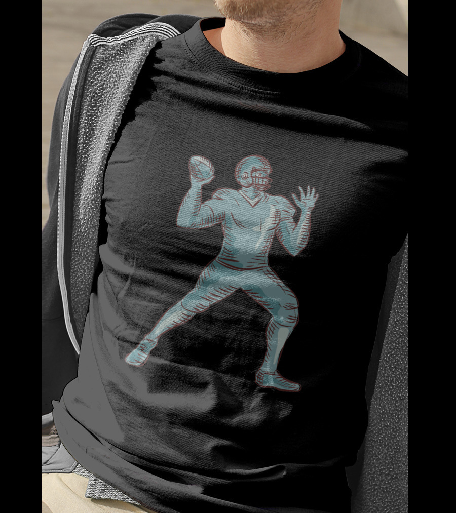 American Football Quarterback Throwing Etching 1074401 T-Shirt