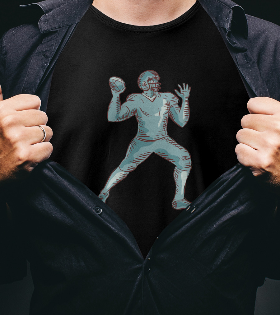 American Football Quarterback Throwing Etching 1074401 T-Shirt