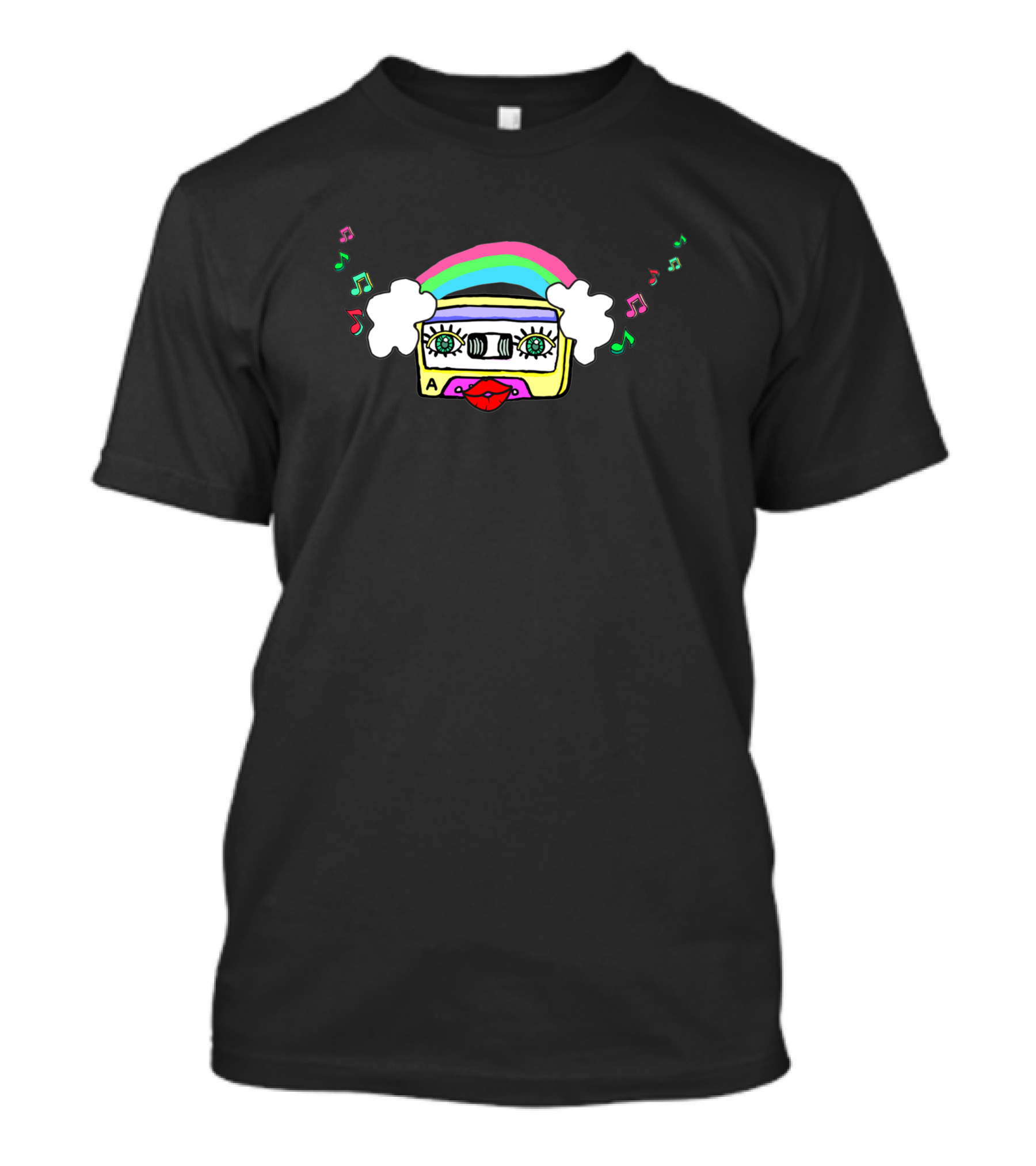 Amo La Musica 186373 Rainbow Cassette Tape With Music Notes And Lips T-Shirt
