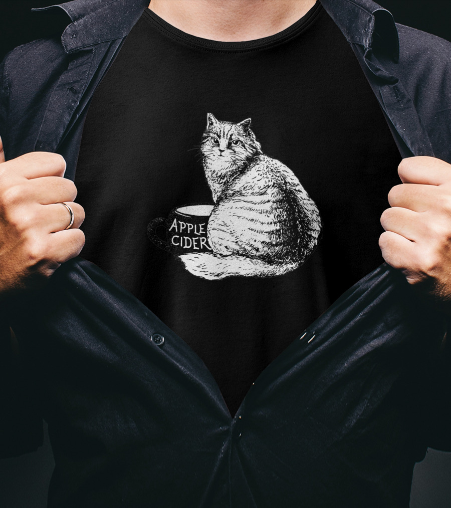 Apple Cider Cat Illustration Featuring Feline On Mug 1186326 T-Shirt