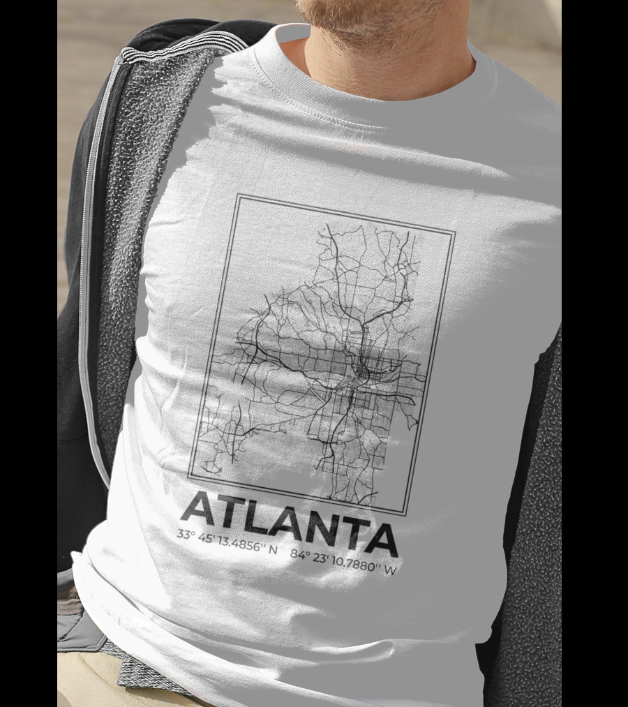 Atlanta Minimalist Map Light Edition Coordinates 33° 45' 18.695 N 84° 23' 13.7808 W T-Shirt