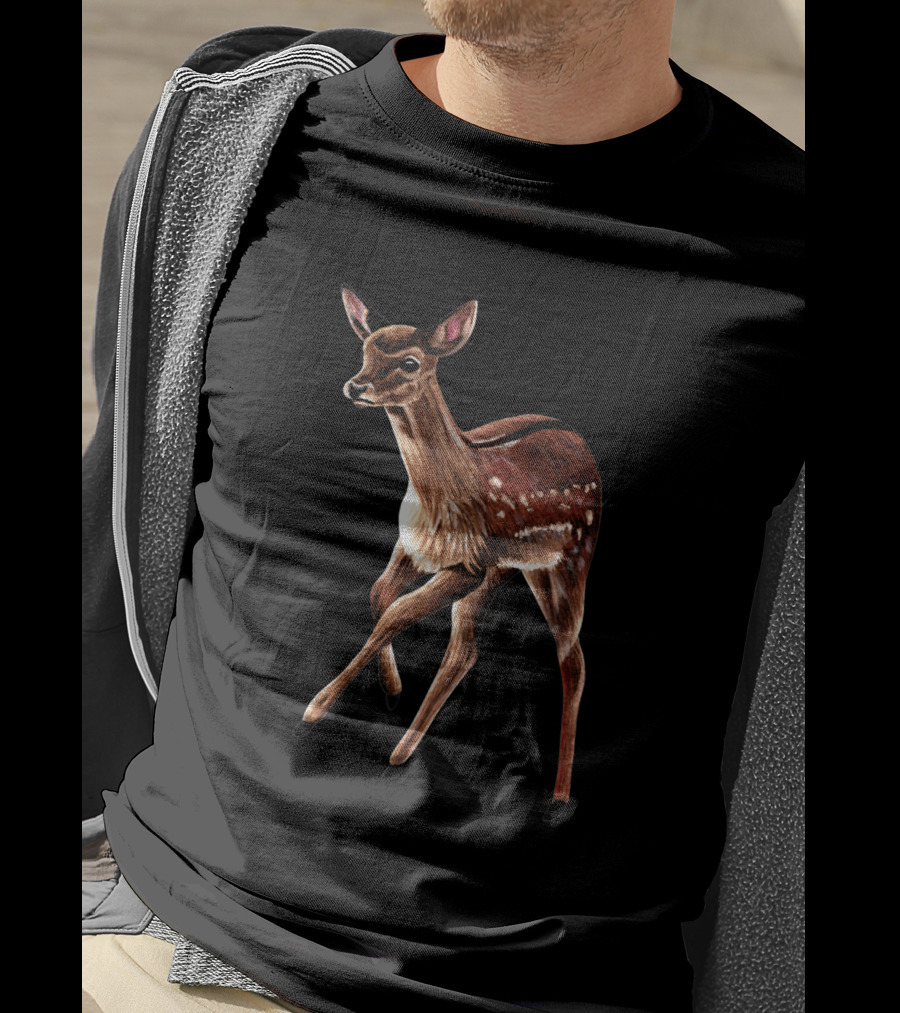 Baby Fallow Deer Fawn Ink And Watercolour Wildlife T-Shirt