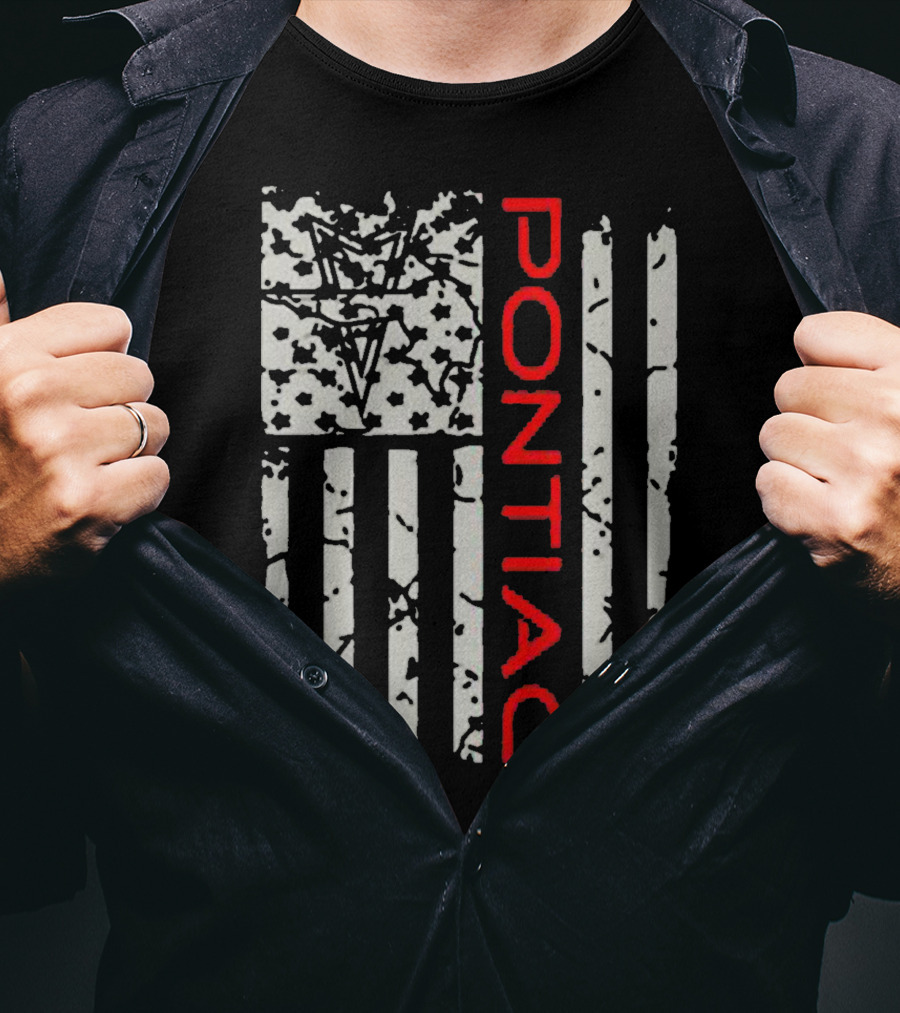 Pontiac Distressed American Flag With Firebird Emblem T-Shirt