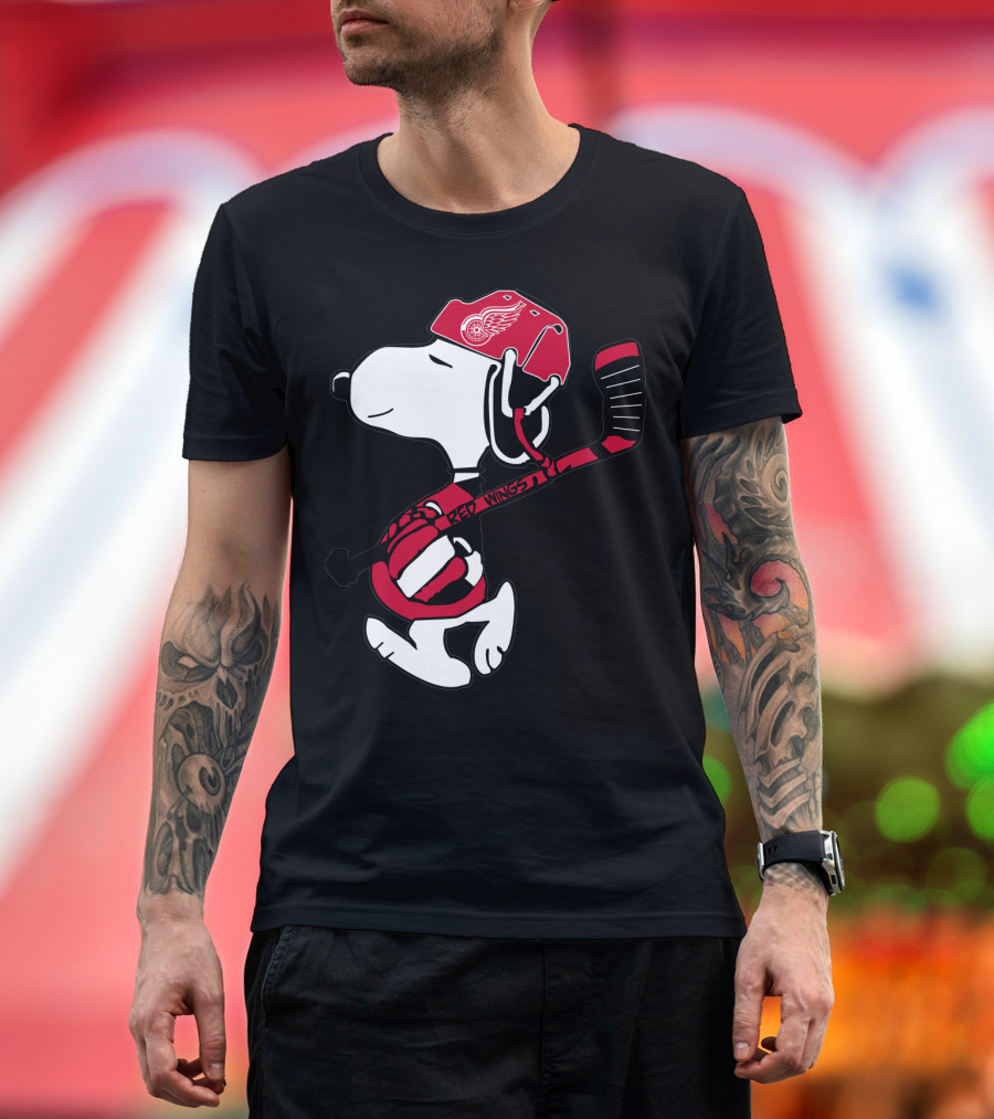 Detroit Red Wings Snoopy Hockey Helmet Hockey Stick T-Shirt