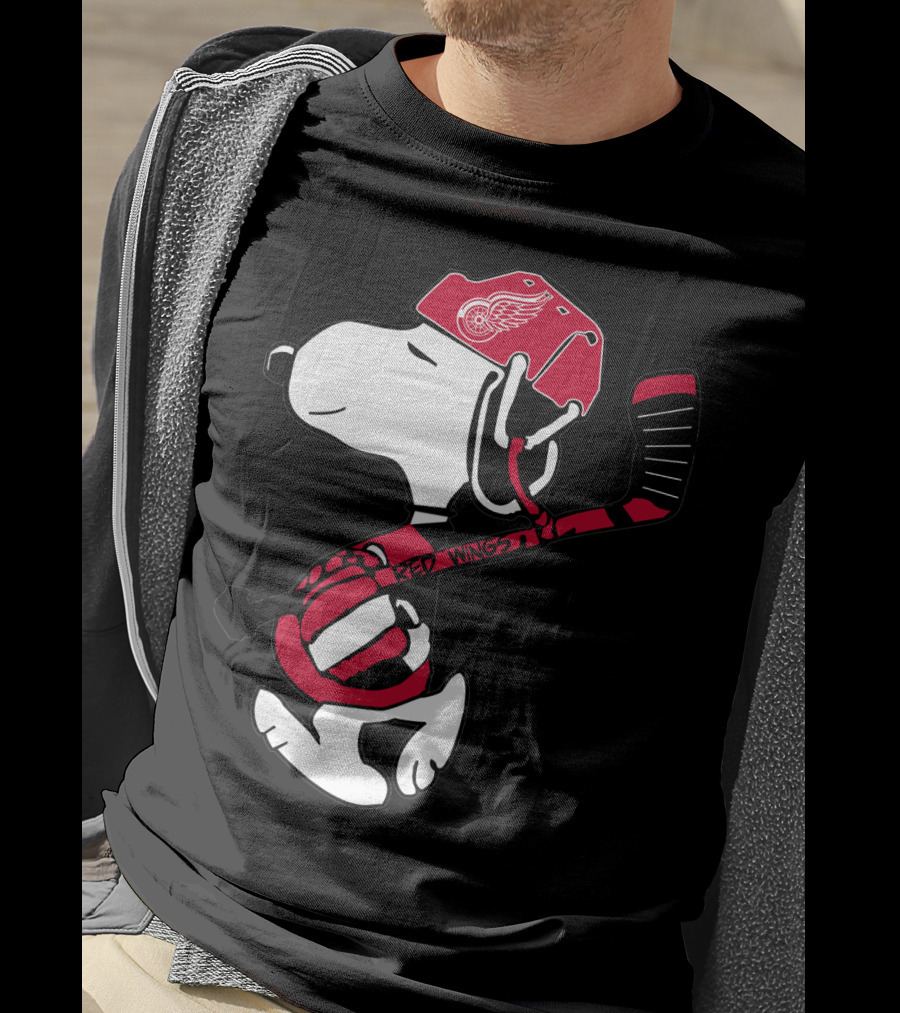 Detroit Red Wings Snoopy Hockey Helmet Hockey Stick T-Shirt