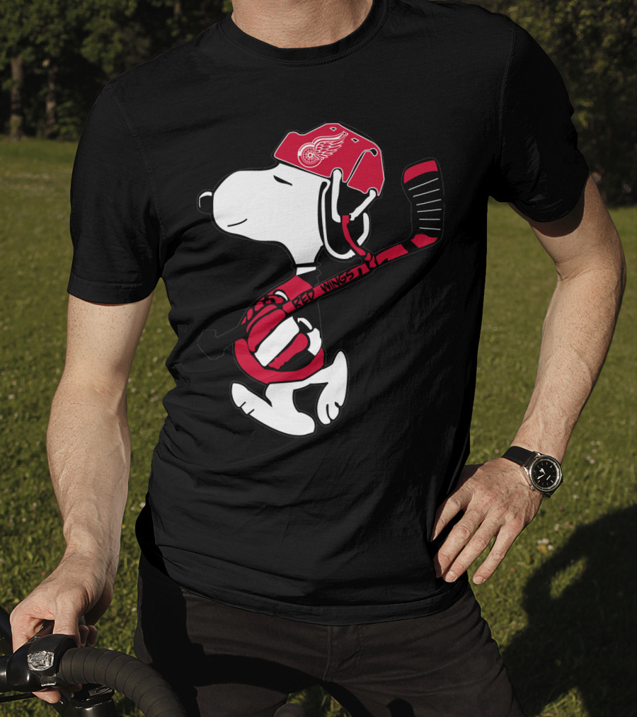 Detroit Red Wings Snoopy Hockey Helmet Hockey Stick T-Shirt