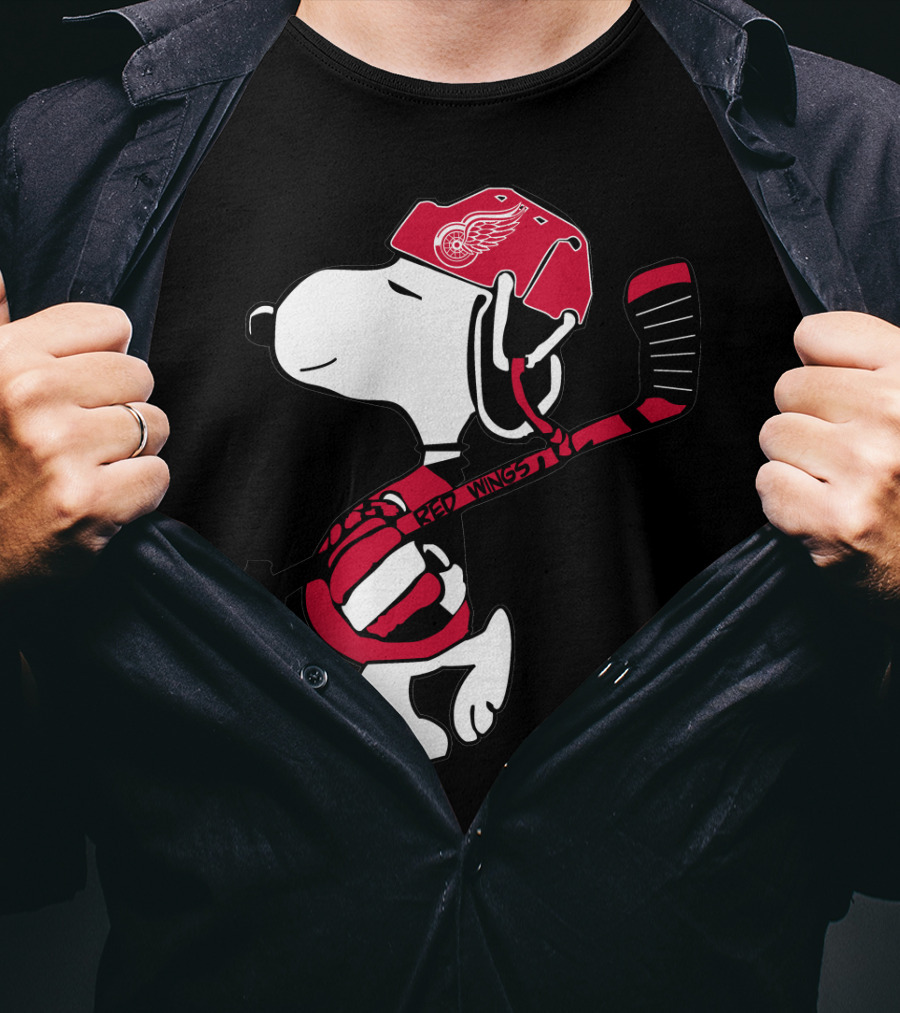Detroit Red Wings Snoopy Hockey Helmet Hockey Stick T-Shirt