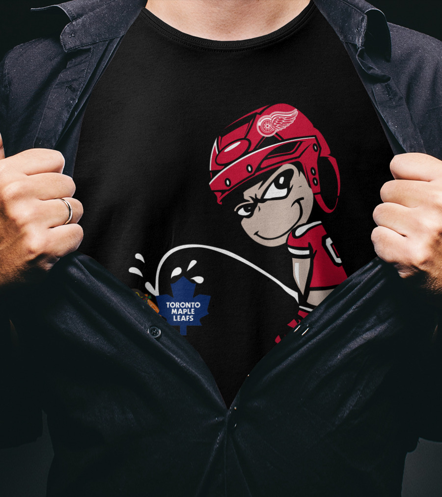 Detroit Red Wings Maple Leafs Blackhawks Hockey Rivalry Cartoon T-Shirt