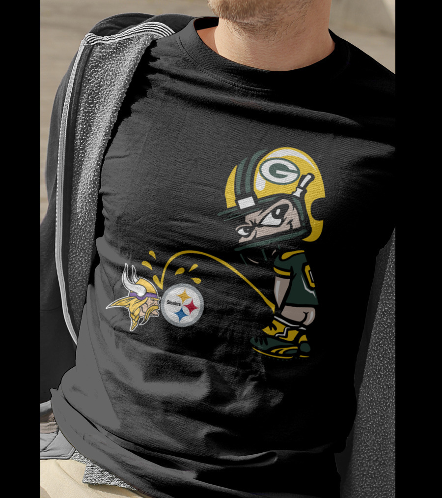 Green Bay Packers Player Taunting Vikings And Steelers Logos T-Shirt