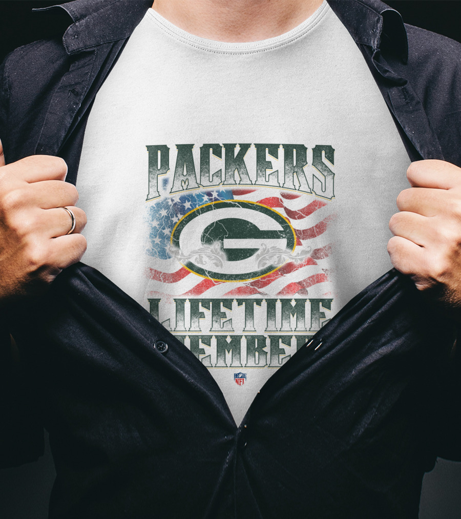 Team Packers Lifetime Member American Flag Background NFL T-Shirt