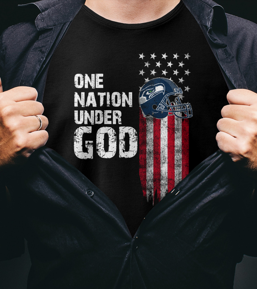 Seattle Seahawks One Nation Under God Flag Helmet T-Shirt