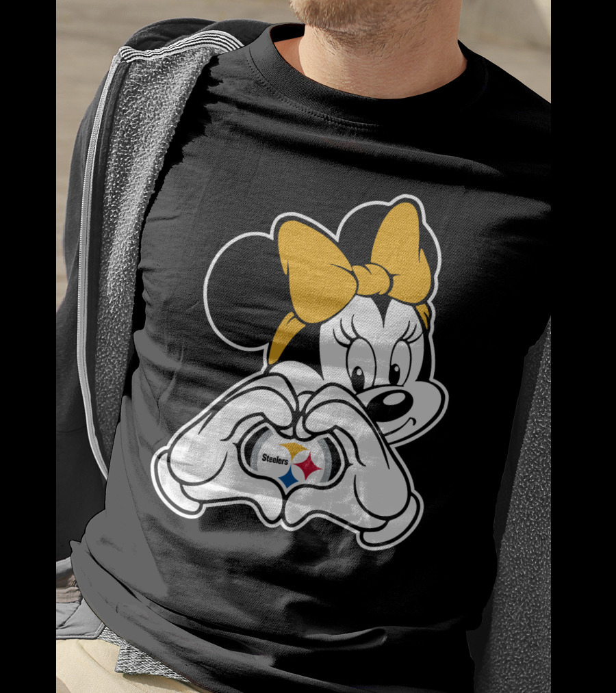 Minnie Mouse Pittsburgh Steelers Heart Gesture Fan Symbol T-Shirt