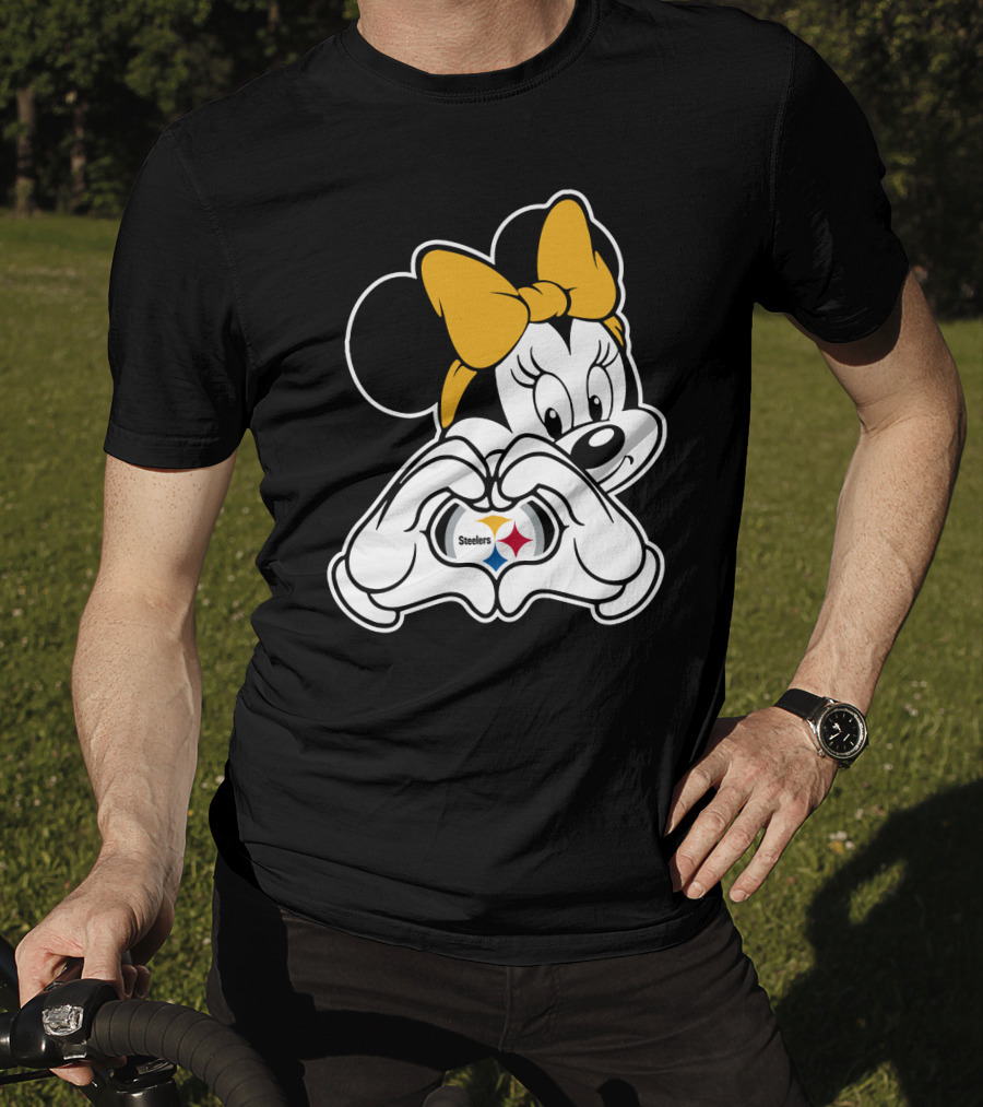 Minnie Mouse Pittsburgh Steelers Heart Gesture Fan Symbol T-Shirt