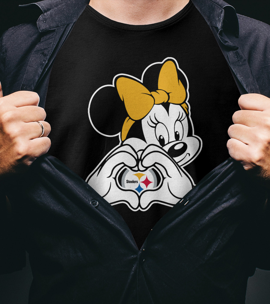 Minnie Mouse Pittsburgh Steelers Heart Gesture Fan Symbol T-Shirt
