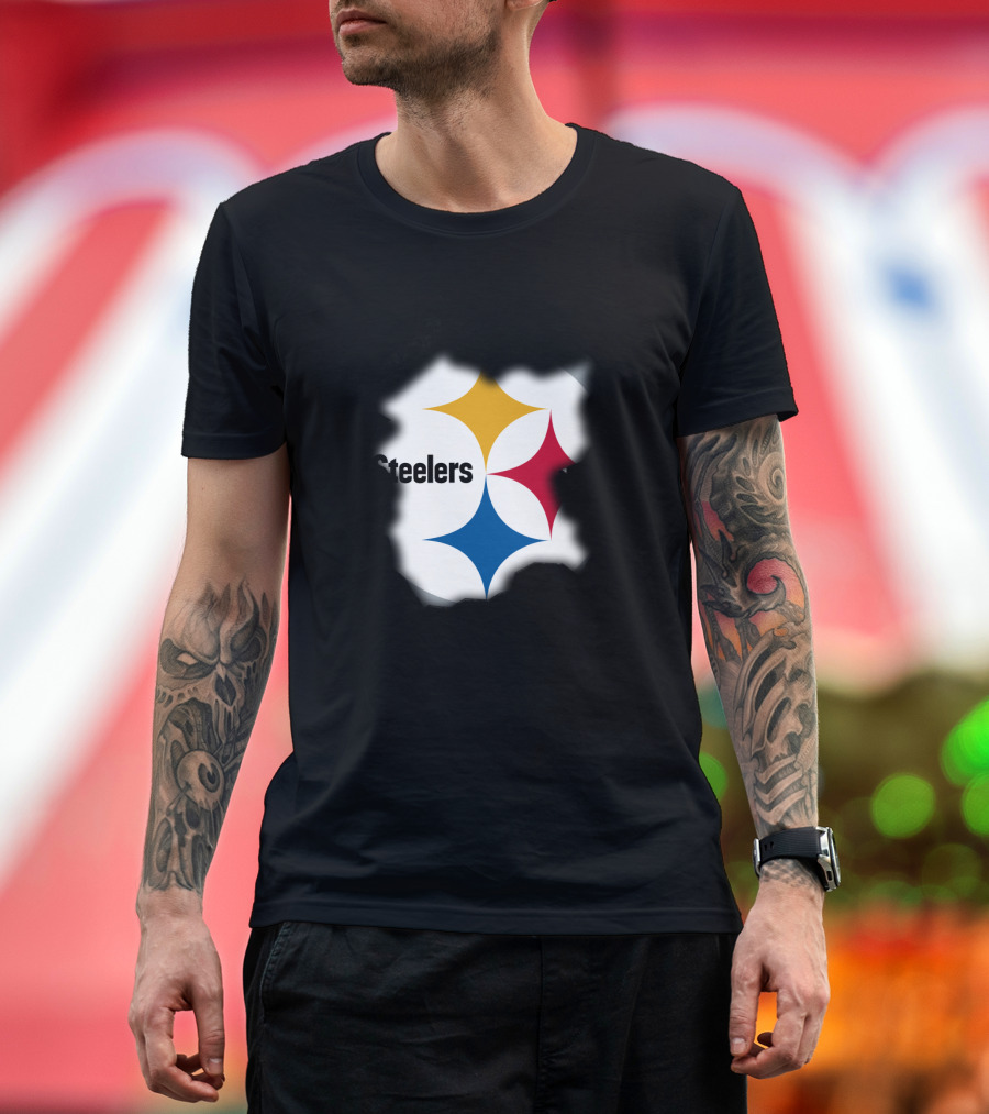Pittsburgh Steelers Burst Design With Iconic Logo And Black T-Shirt
