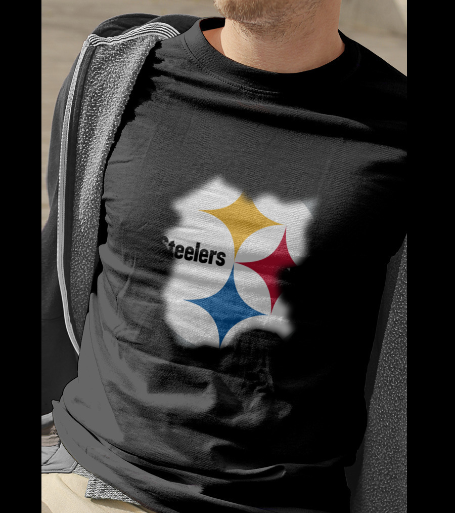Pittsburgh Steelers Burst Design With Iconic Logo And Black T-Shirt