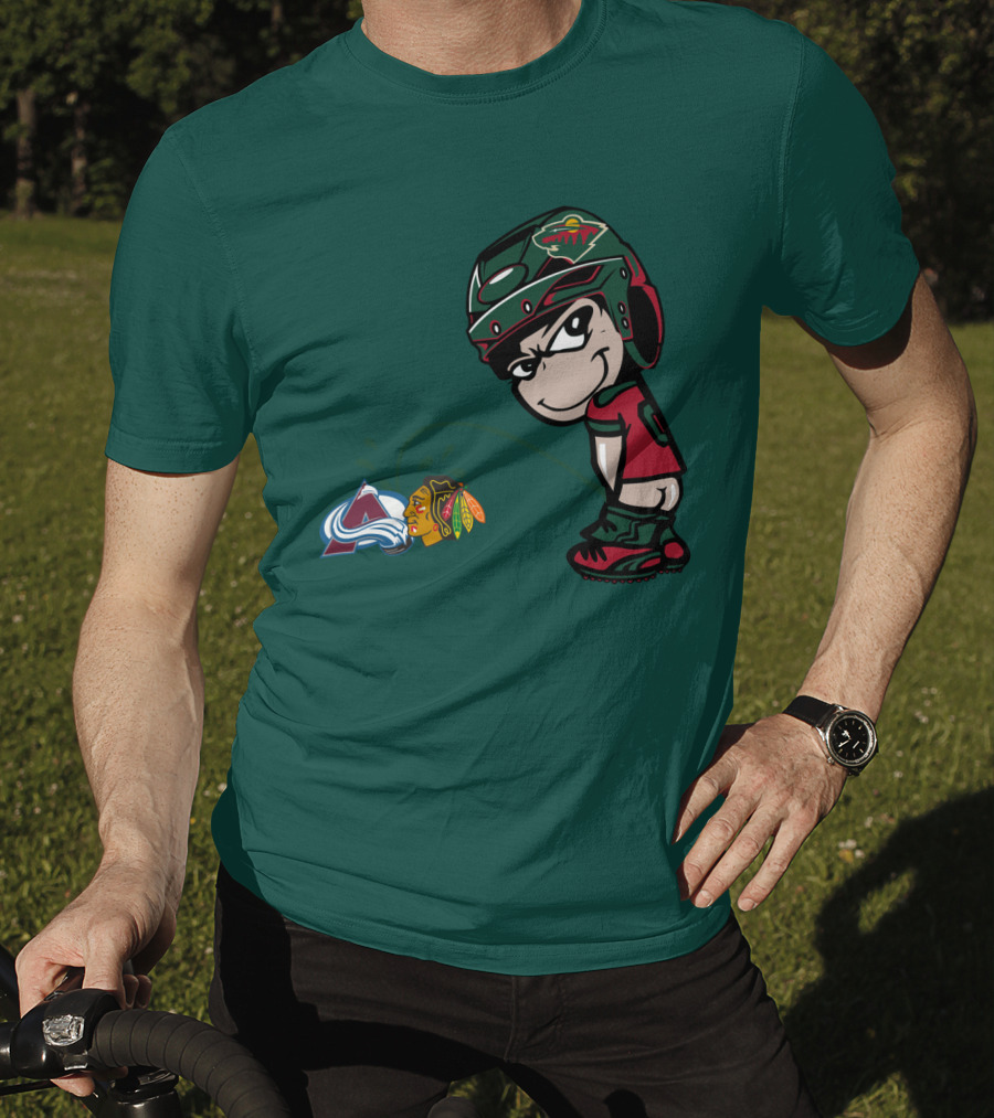 Minnesota Wild Hockey Team Rivalry With Chicago And Colorado Logos T-Shirt