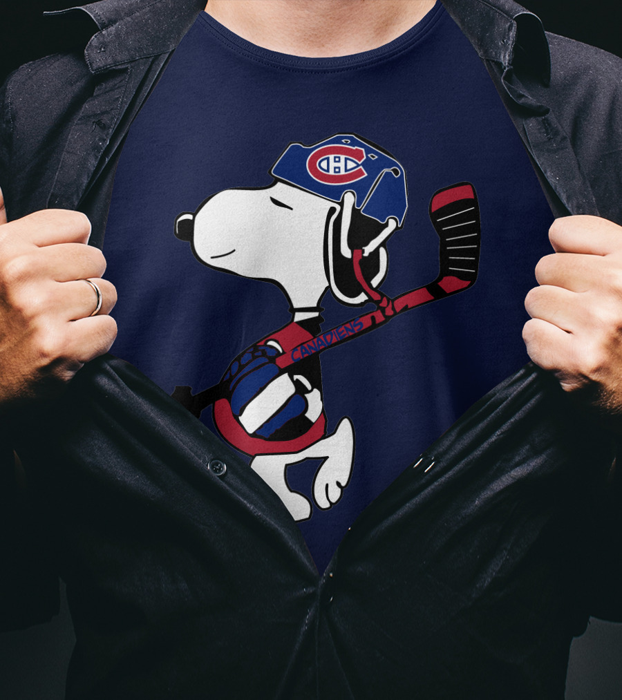 Snoopy Montreal Canadiens Hockey Helmet And Stick T-Shirt