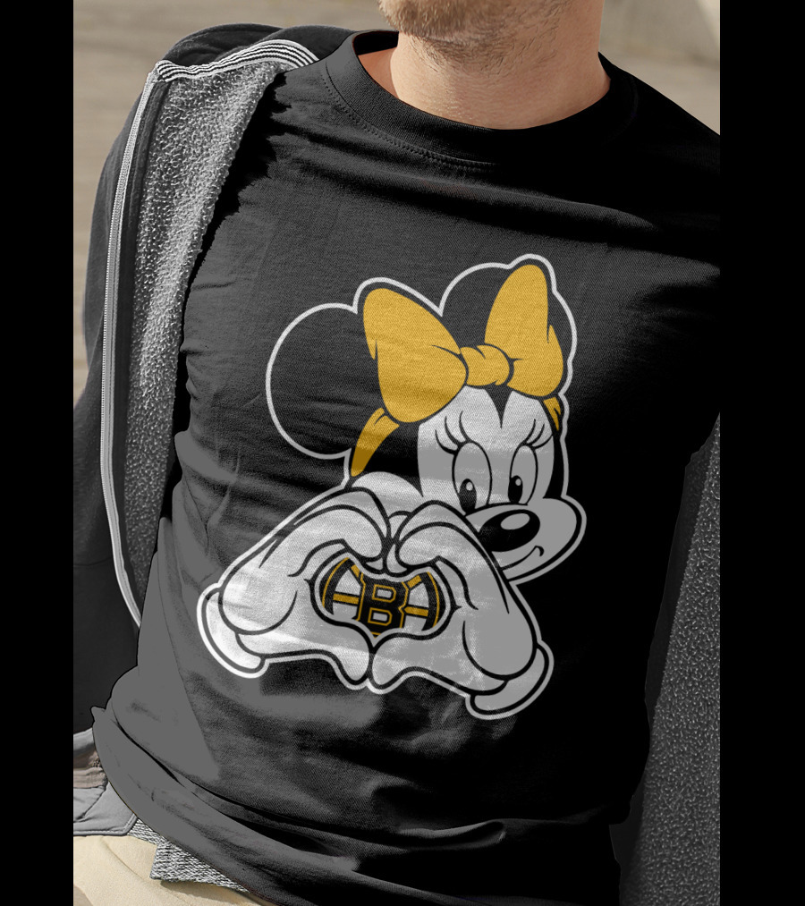 Boston Bruins Minnie Mouse Heart Hands T-Shirt