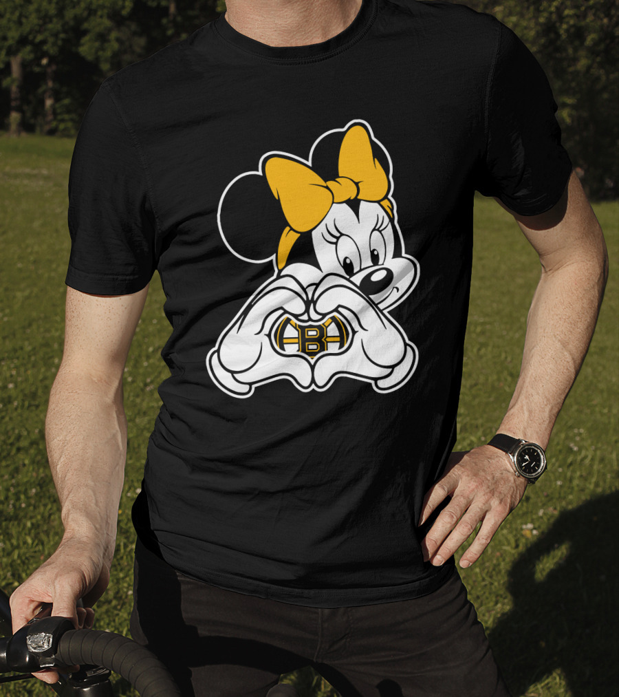 Boston Bruins Minnie Mouse Heart Hands T-Shirt