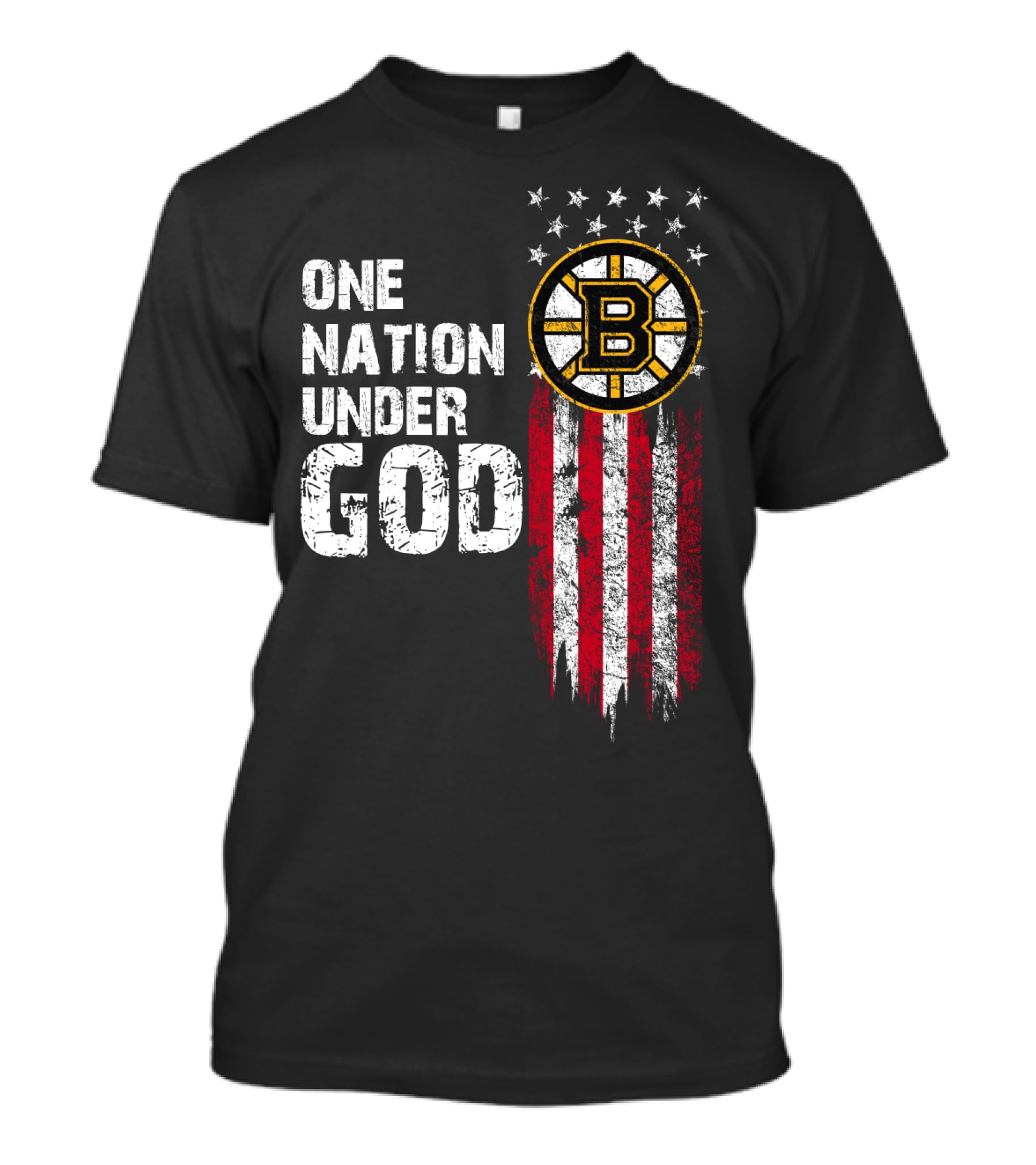 One Nation Under God Boston Bruins American Flag Stars Stripes T-Shirt