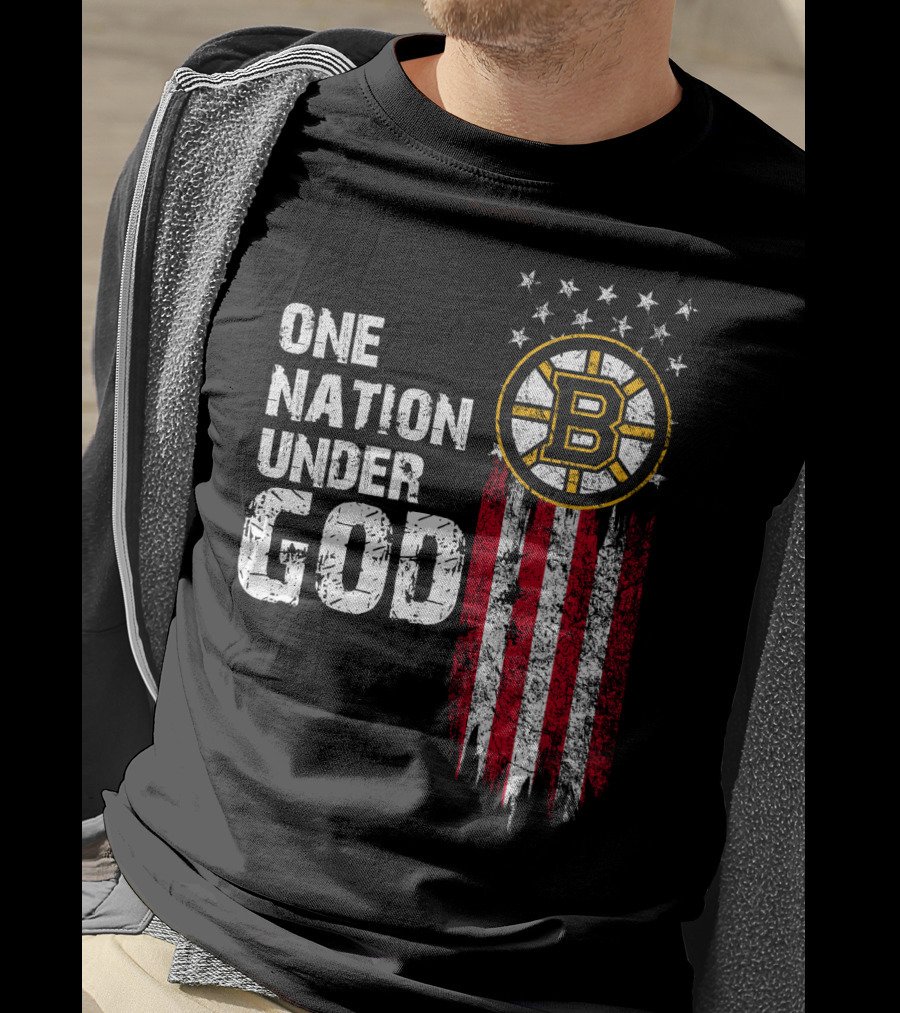 One Nation Under God Boston Bruins American Flag Stars Stripes T-Shirt