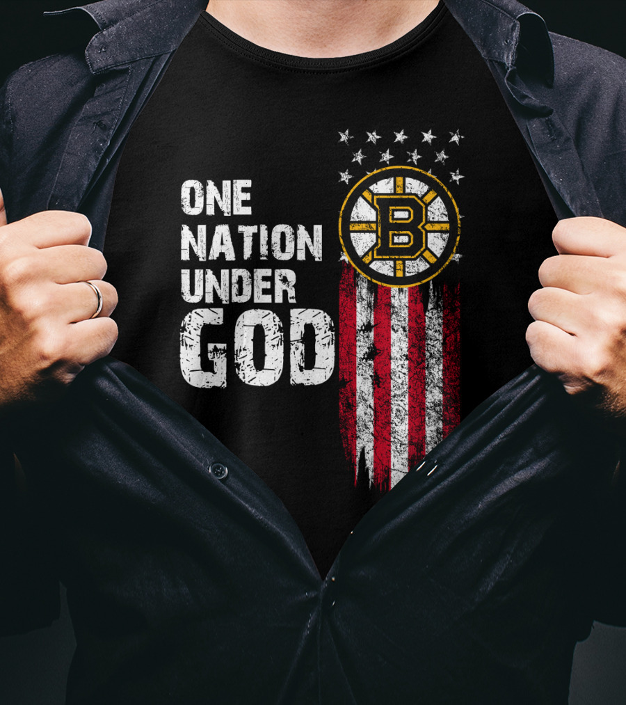 One Nation Under God Boston Bruins American Flag Stars Stripes T-Shirt