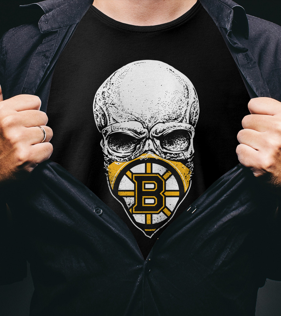 Boston Bruins Skull Mask Hockey T-Shirt