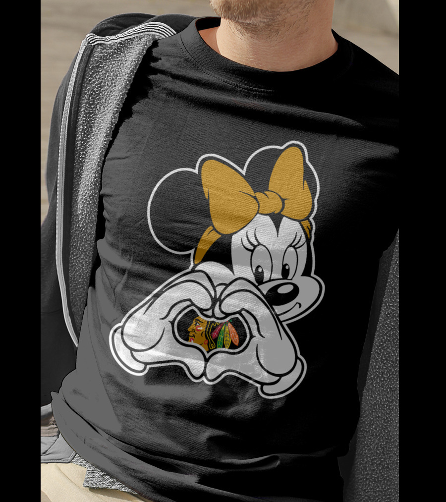 Blackhawks Minnie Mouse Heart Hands T-Shirt