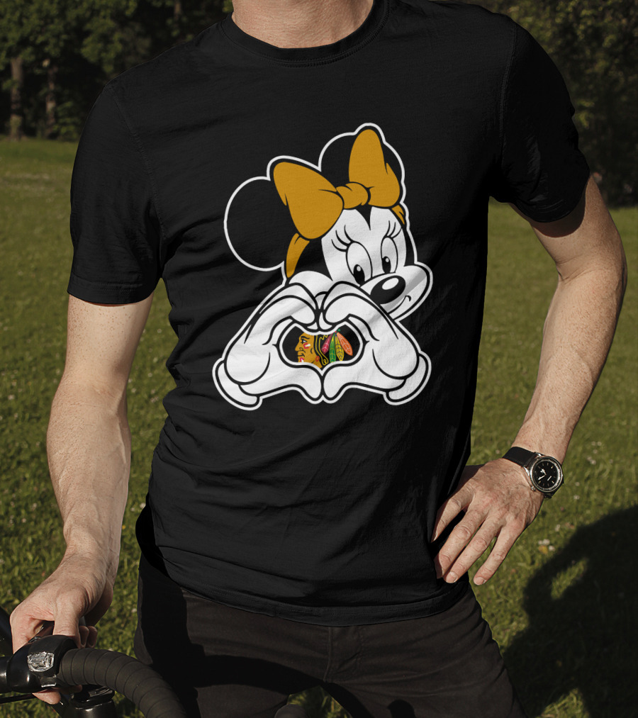 Blackhawks Minnie Mouse Heart Hands T-Shirt