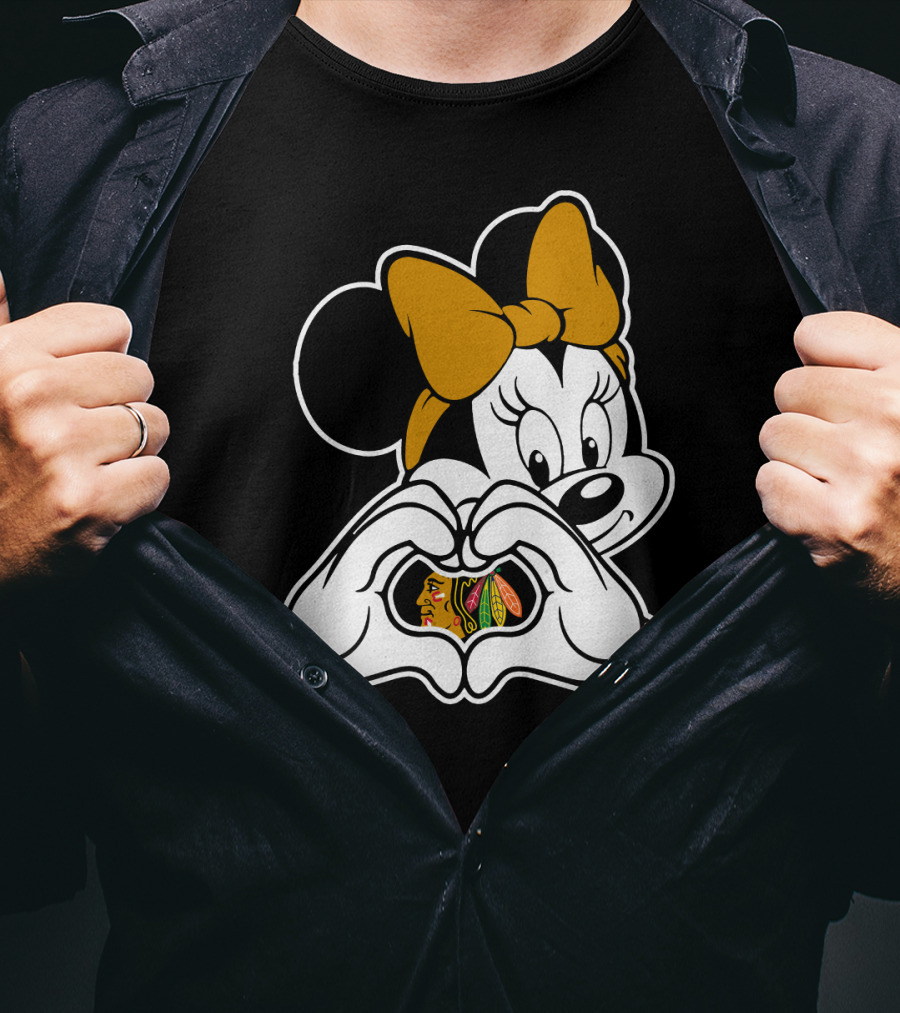 Blackhawks Minnie Mouse Heart Hands T-Shirt