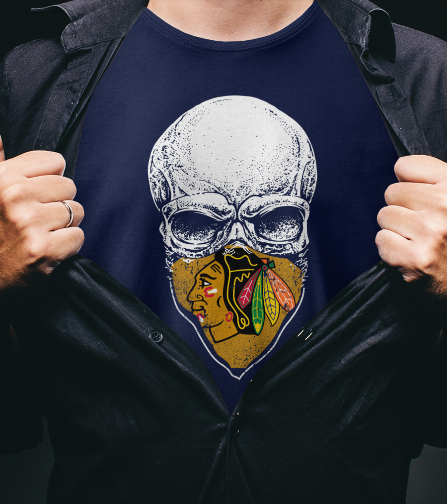 Skull With Native American Mask Blackhawks Logo Inspired T-Shirt