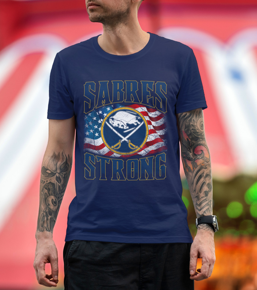 Sabres Strong Buffalo American Flag Hockey T-Shirt