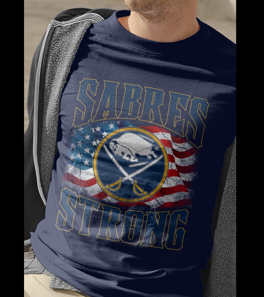 Sabres Strong Buffalo American Flag Hockey T-Shirt