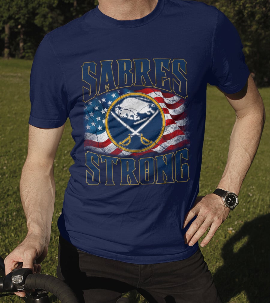 Sabres Strong Buffalo American Flag Hockey T-Shirt