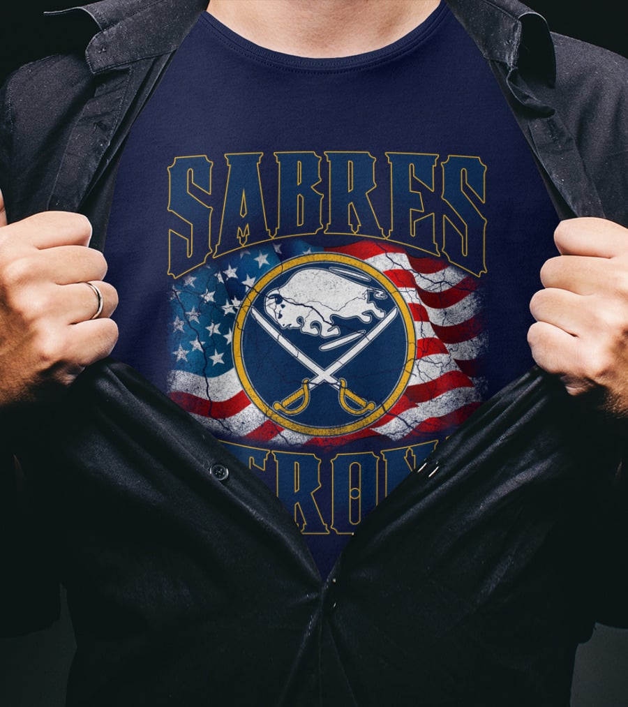 Sabres Strong Buffalo American Flag Hockey T-Shirt