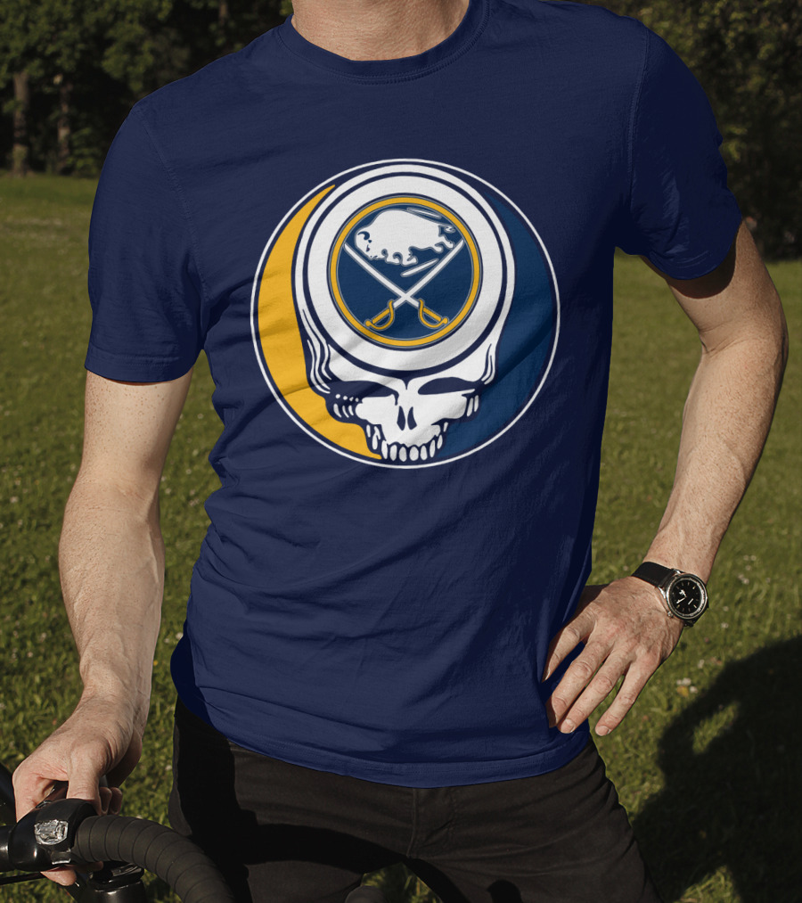 Buffalo Sabres Skull Logo Crossing Hockey Sticks And Circle T-Shirt